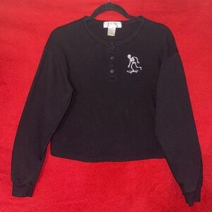Cut & Paste Black Long Sleeve Top with Embroidery